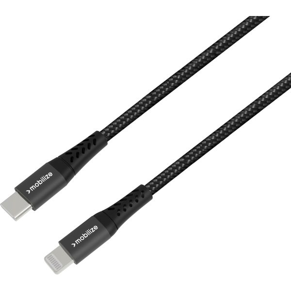 Mobilize Strong Nylon Cable Usb-C To Mfi Lighting 20Cm. 60W Black - Afbeelding 2