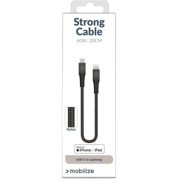 Mobilize Strong Nylon Cable Usb-C To Mfi Lighting 20Cm. 60W Black - Afbeelding 6