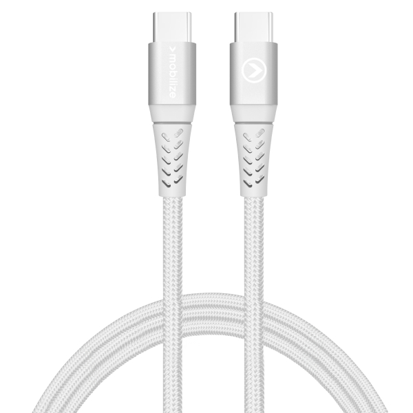 Mobilize Strong Nylon Cable Usb-C To Usb-C 2M. 100W White - Afbeelding 2