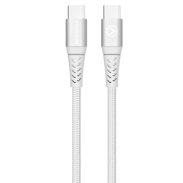 Mobilize Strong Nylon Cable Usb-C To Usb-C 20Cm. 100W White - Afbeelding 2