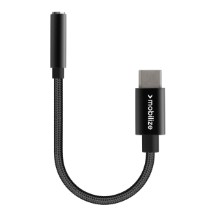 Mobilize Strong Nylon Audio Adapter Usb-C To 3.5Mm 15Cm Black
