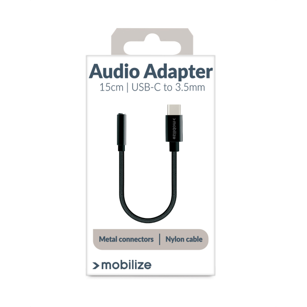 Mobilize Strong Nylon Audio Adapter Usb-C To 3.5Mm 15Cm Black - Afbeelding 4