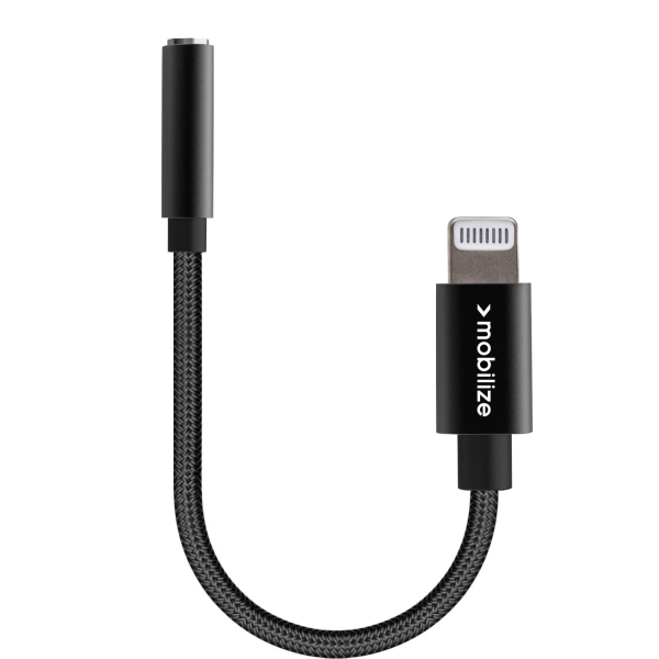 Mobilize Strong Nylon Audio Adapter Mfi Lightning To 3.5Mm 15Cm Black