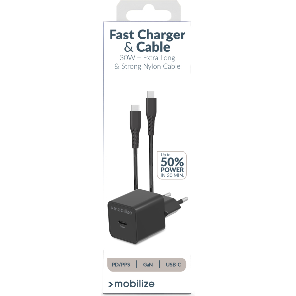 Mobilize Wall Charger Usb-C Gan 30W With Pd/Pps + Usb-C Nylon Cable 1.2M Black - Afbeelding 11