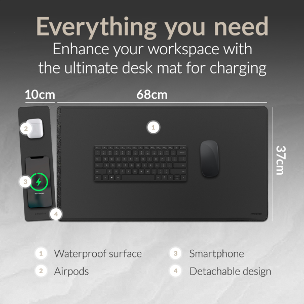 Mobilize Pu Leather Desk Mat With Magnetic Wireless Charger 15W Black - Afbeelding 7