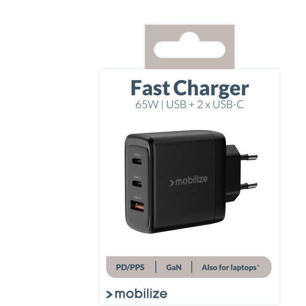 Mobilize Wall Charger 2X Usb-C + 1X Usb Gan 65W With Pd/Pps Black - Afbeelding 10