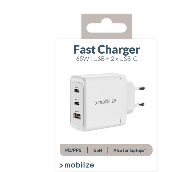 Mobilize Wall Charger 2X Usb-C + 1X Usb Gan 65W With Pd/Pps White - Afbeelding 10