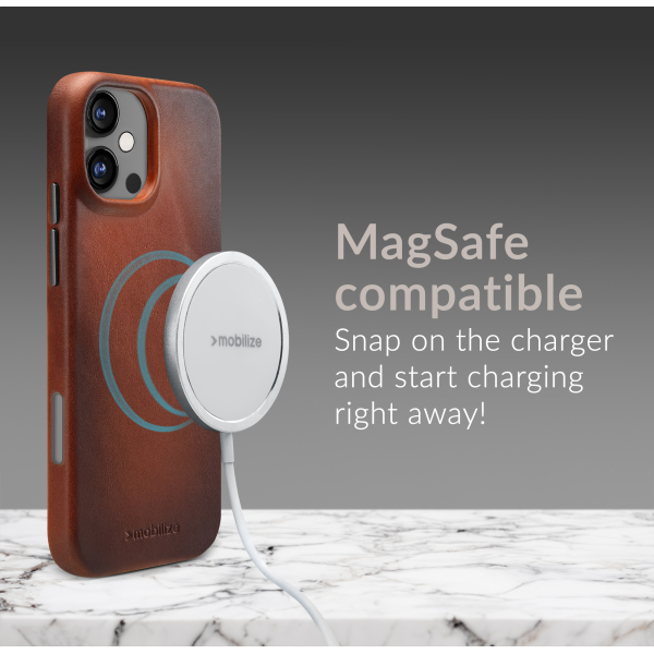 Mobilize Magsafe Compatible Premium Leather Case Apple Iphone 16 Pro Max Burned Cognac - Afbeelding 4