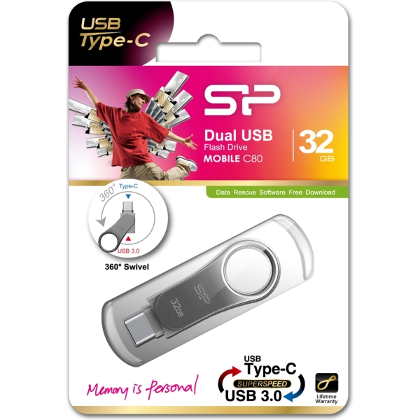 Silicon Power C80 Dual Usb Pendrive Mobile 32Gb Usb-C Grey - Afbeelding 4