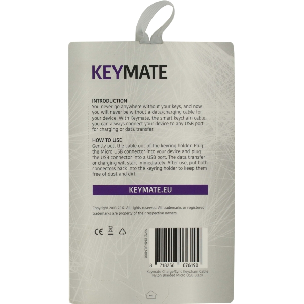 Keymate Charge/Sync Keychain Cable Nylon Braided Micro Usb Black - Afbeelding 2