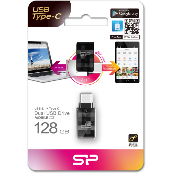 Silicon Power C31 Dual Usb Pendrive Mobile 128Gb Usb-C Black - Afbeelding 3