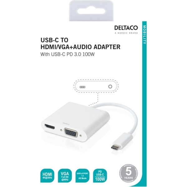 Deltaco Usbc-Hdmi16 Deltaco Usb-C Hdmi/Vga Av Adapter White - Afbeelding 3