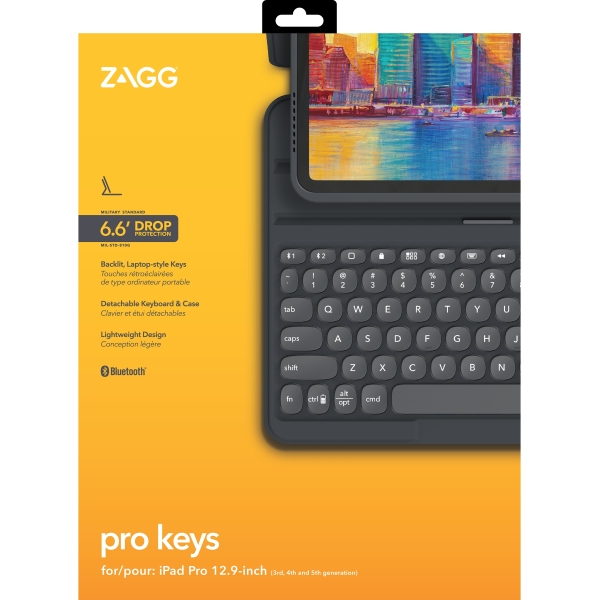 Zagg Pro Keys Bluetooth Keyboard Case For Apple Ipad Pro 12.9 (2018/2020/2021/2022) Qwerty Black - Afbeelding 9