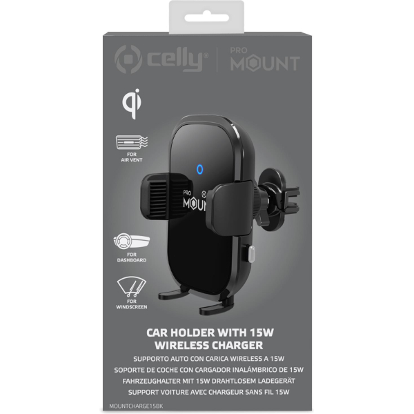 Celly Mountcharge15 Wireless Charger Car Holder 15W Black - Afbeelding 10