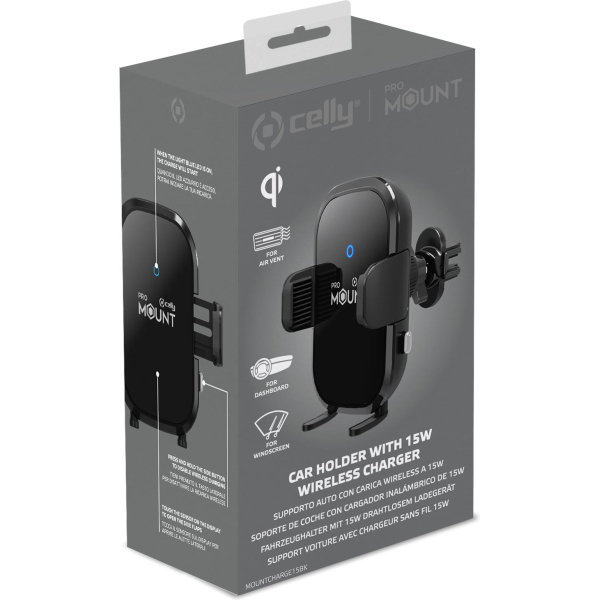 Celly Mountcharge15 Wireless Charger Car Holder 15W Black - Afbeelding 11