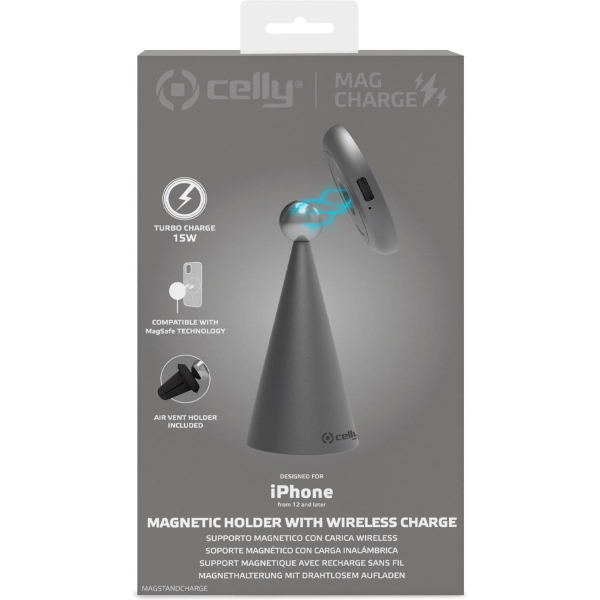 Celly Magstandcharge Magsafe Wireless Charger Holder Grey - Afbeelding 5