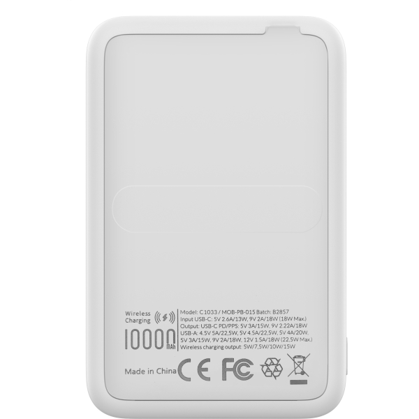 Mobilize Magnetic Wireless Magsafe Compatible Pd Stand Power Bank 10000Mah 15W White - Afbeelding 3