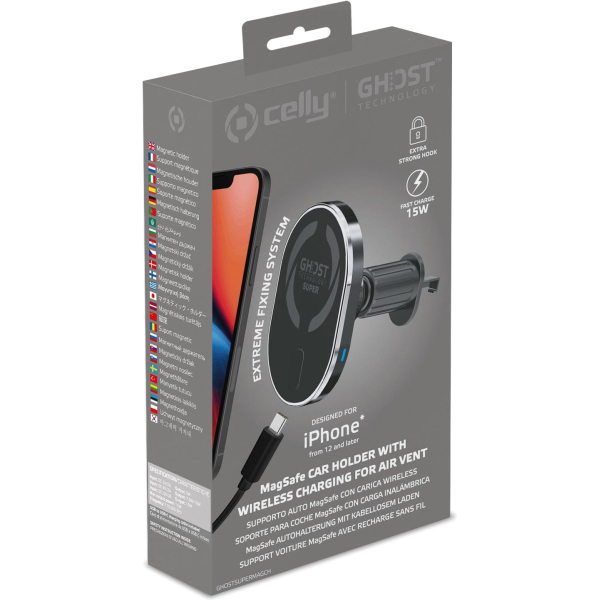 Celly Ghostsupermag Magsafe Wireless Car Charger Holder Black - Afbeelding 6