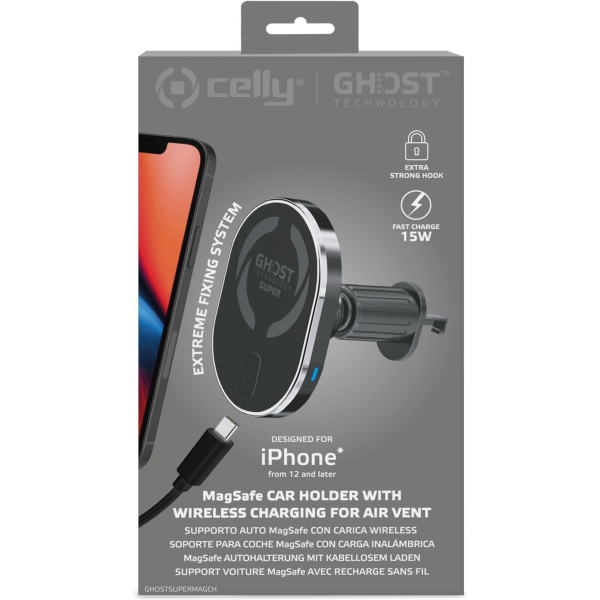 Celly Ghostsupermag Magsafe Wireless Car Charger Holder Black - Afbeelding 7