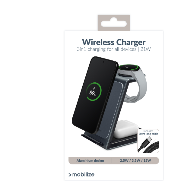 Mobilize 3In1 Aluminium Wireless Charger Station 15W - Afbeelding 9