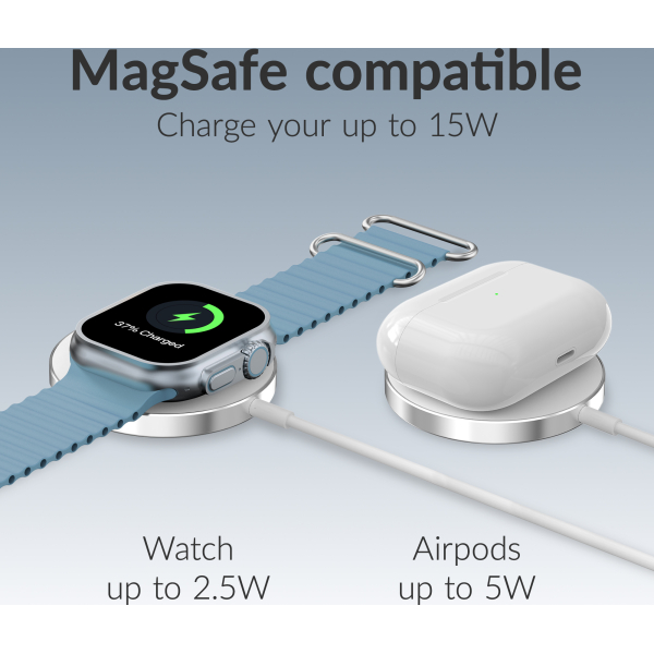 Mobilize 3In1 Magnetic Wireless Charger Magsafe Compatible 15W White - Afbeelding 3