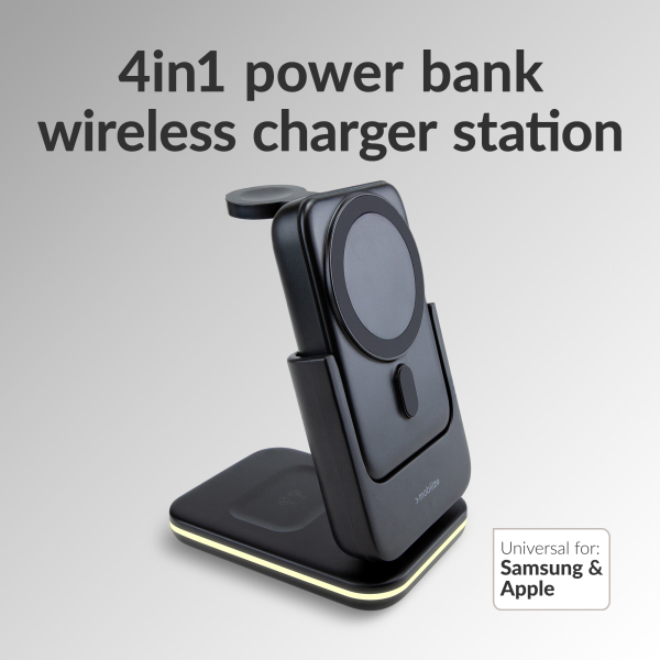 Mobilize 4In1 Wireless Charger Station With Detachable Power Bank 5000Mah Black - Afbeelding 2