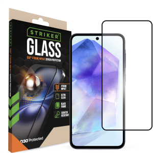 Striker D3O Xtreme Impact Glass Screen Protector - Black Frame - Samsung Galaxy A35 5G/A36 5G/A55 5G/A56 5G/S24 Fe 5G