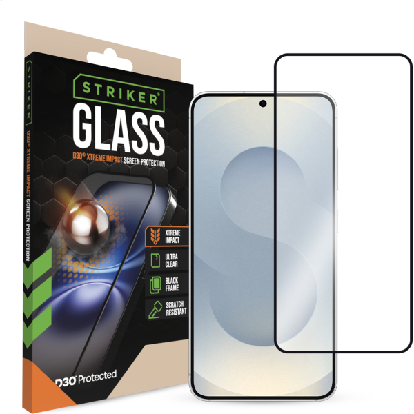 Striker D3O Xtreme Impact Glass Screen Protector - Black Frame - Samsung Galaxy S24 5G/S25 5G