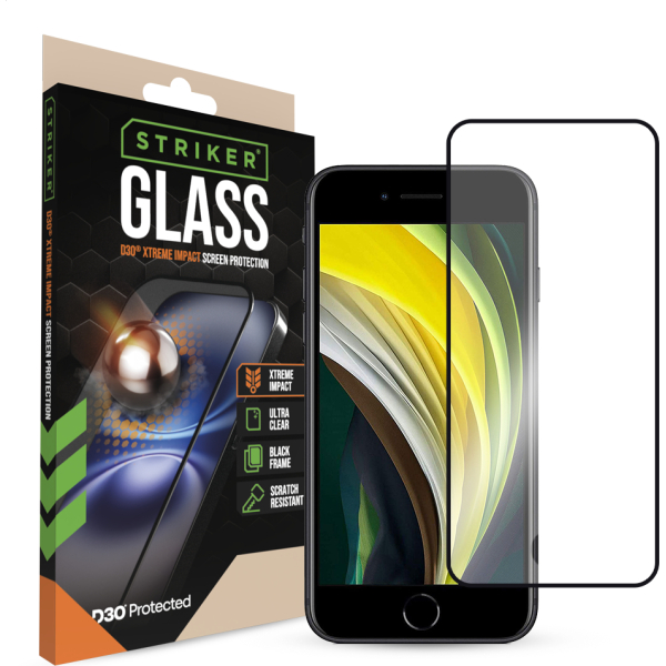 Striker D3O Xtreme Impact Glass Screen Protector - Black Frame - Apple Iphone 7/8/Se (2020/2022)