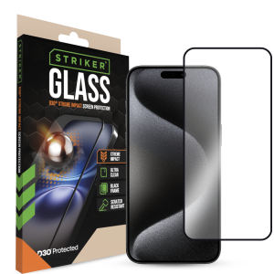 Striker D3O Xtreme Impact Glass Screen Protector - Black Frame - Apple Iphone 15 Pro Max