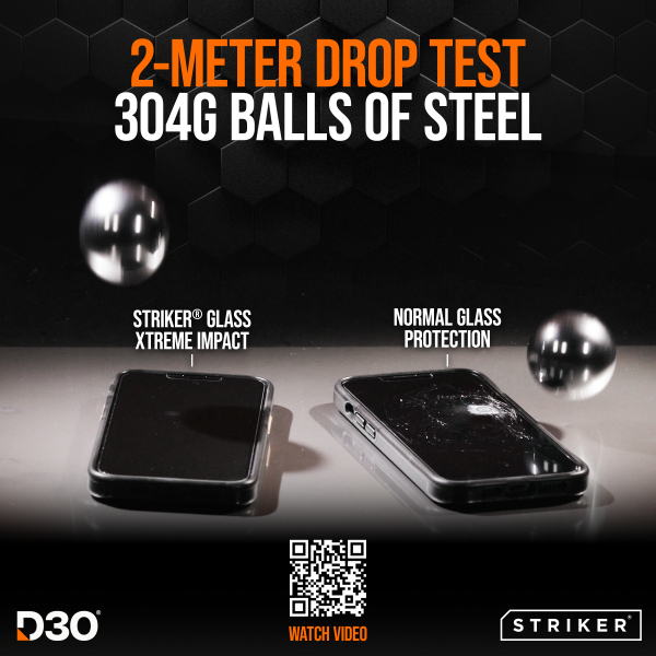 Striker D3O Xtreme Impact Glass Screen Protector - Black Frame - Apple Iphone 15 Pro Max - Afbeelding 2