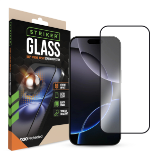 Striker D3O Xtreme Impact Glass Screen Protector - Black Frame - Apple Iphone 16 Pro