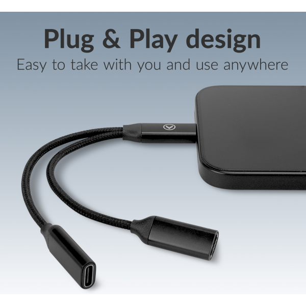Mobilize Strong Nylon Usb-C Splitter For Audio And Charging 15Cm Black - Afbeelding 3