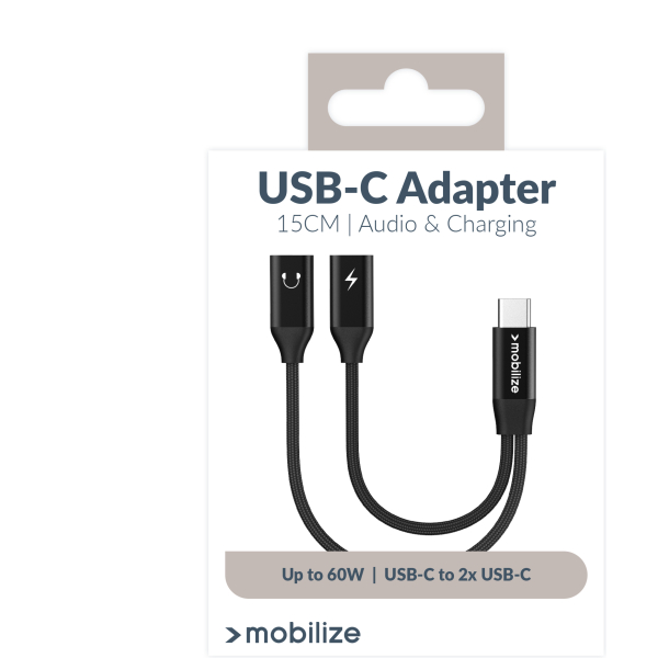 Mobilize Strong Nylon Usb-C Splitter For Audio And Charging 15Cm Black - Afbeelding 7