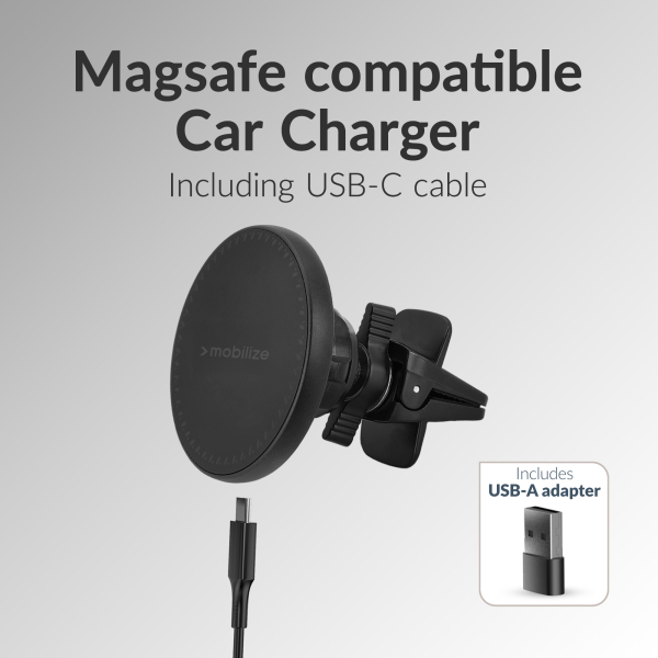 Mobilize Wireless Magsafe Compatible Car Holder/Charger 5W/7.5W/10W/15W Black - Afbeelding 2