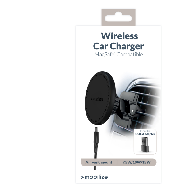 Mobilize Wireless Magsafe Compatible Car Holder/Charger 5W/7.5W/10W/15W Black - Afbeelding 8