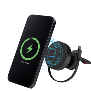 Mobilize Magsafe Compatible Car Holder/Charger 7.5W/10W/15W With Retractable Usb-C Cable Black