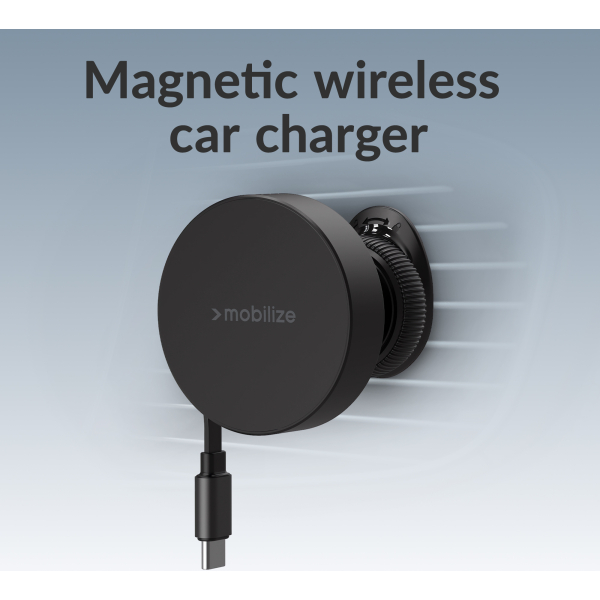 Mobilize Magsafe Compatible Car Holder/Charger 7.5W/10W/15W With Retractable Usb-C Cable Black - Afbeelding 2