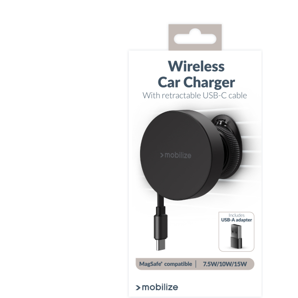 Mobilize Magsafe Compatible Car Holder/Charger 7.5W/10W/15W With Retractable Usb-C Cable Black - Afbeelding 7