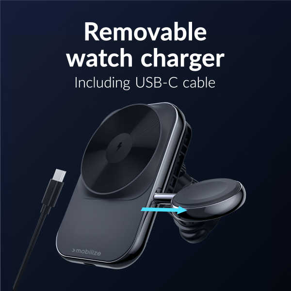 Mobilize Magsafe Compatible Car Charger For Phone And Watch 18W Black - Afbeelding 6