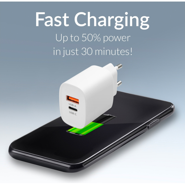 Mobilize Bulk Mobilize Wall Charger Usb-C + Usb 25W With Pd/Pps White (Bulk) - Afbeelding 6