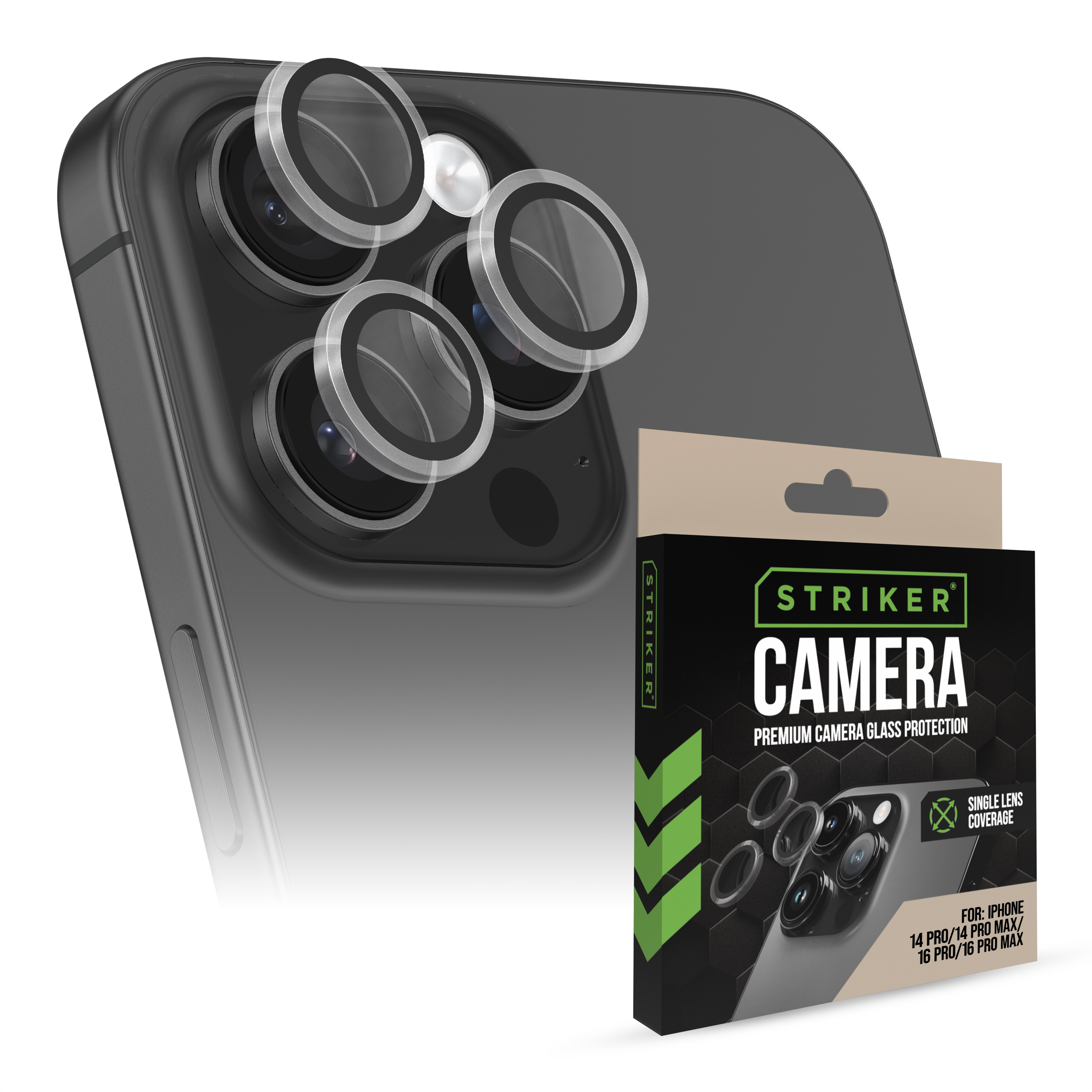 Striker Single Lens Glass Camera Protector - Transparent - Apple Iphone 14 Pro/14 Pro Max/16 Pro/16 Pro Max