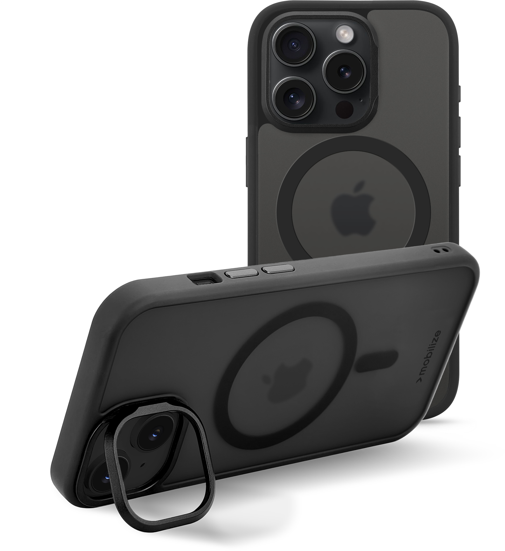 Mobilize Magsafe Compatible Hybrid Pro Case With Camera Stand Apple Iphone 15 Pro Black