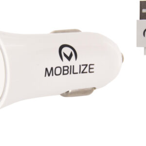 Mobilize Car Charger 2X Usb + Usb To Micro Usb Cable 12W 1M. White