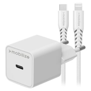 Mobilize Wall Charger Usb-C 20W With Pd + Mfi Lightning Nylon Cable 1.2M White