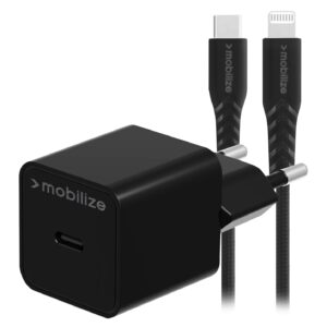 Mobilize Wall Charger Usb-C 20W With Pd + Mfi Lightning Nylon Cable 1.2M Black