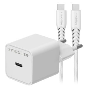 Mobilize Wall Charger Usb-C Gan 30W With Pd/Pps + Usb-C Nylon Cable 1.2M White