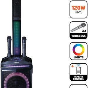 Lenco Pa-220Bk Lenco Bluetooth Party Speaker + Remote + 2 Microphones Black