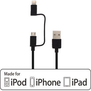 Mobilize 2In1 Cable Usb To Apple Mfi Lightning Or Micro Usb 1.5M. Black