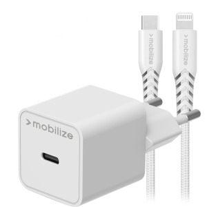 Mobilize Wall Charger Usb-C 20W With Pd + Mfi Lightning Nylon Cable 1.2M White